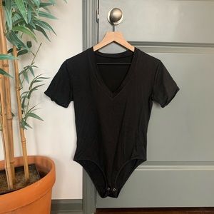 V neck Black Bodysuit with buttons